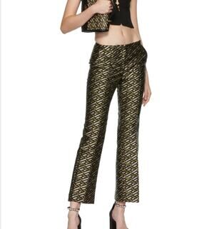 NWT Versace Black & Khaki Monogram Jacquard Trousers Sz 42/M